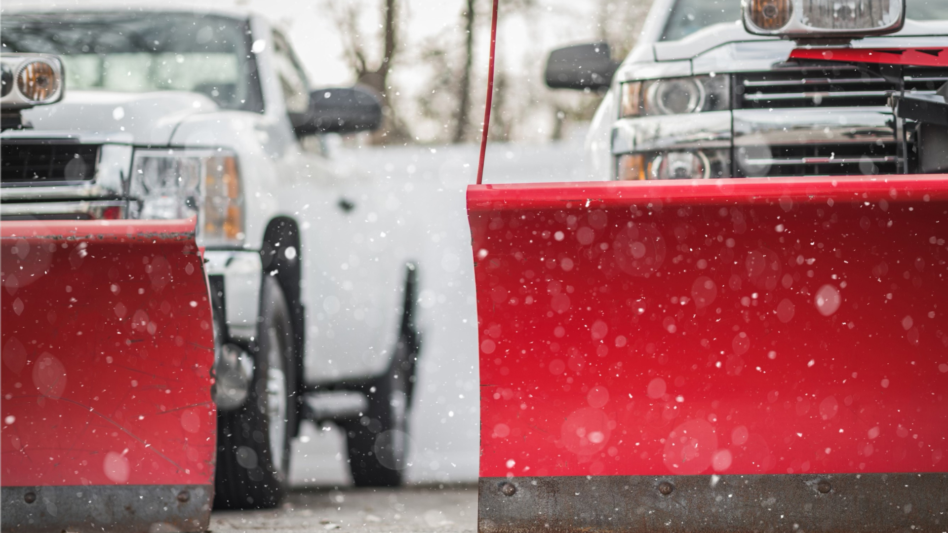 Two trucks with snow plow attachments on front